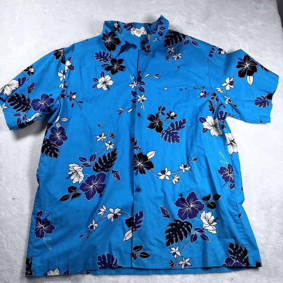 Made In Hawaii Other - Made in Hawaii Shirt‎ Mens Large Blue Aloha Hawaiian Floral Button Front USA